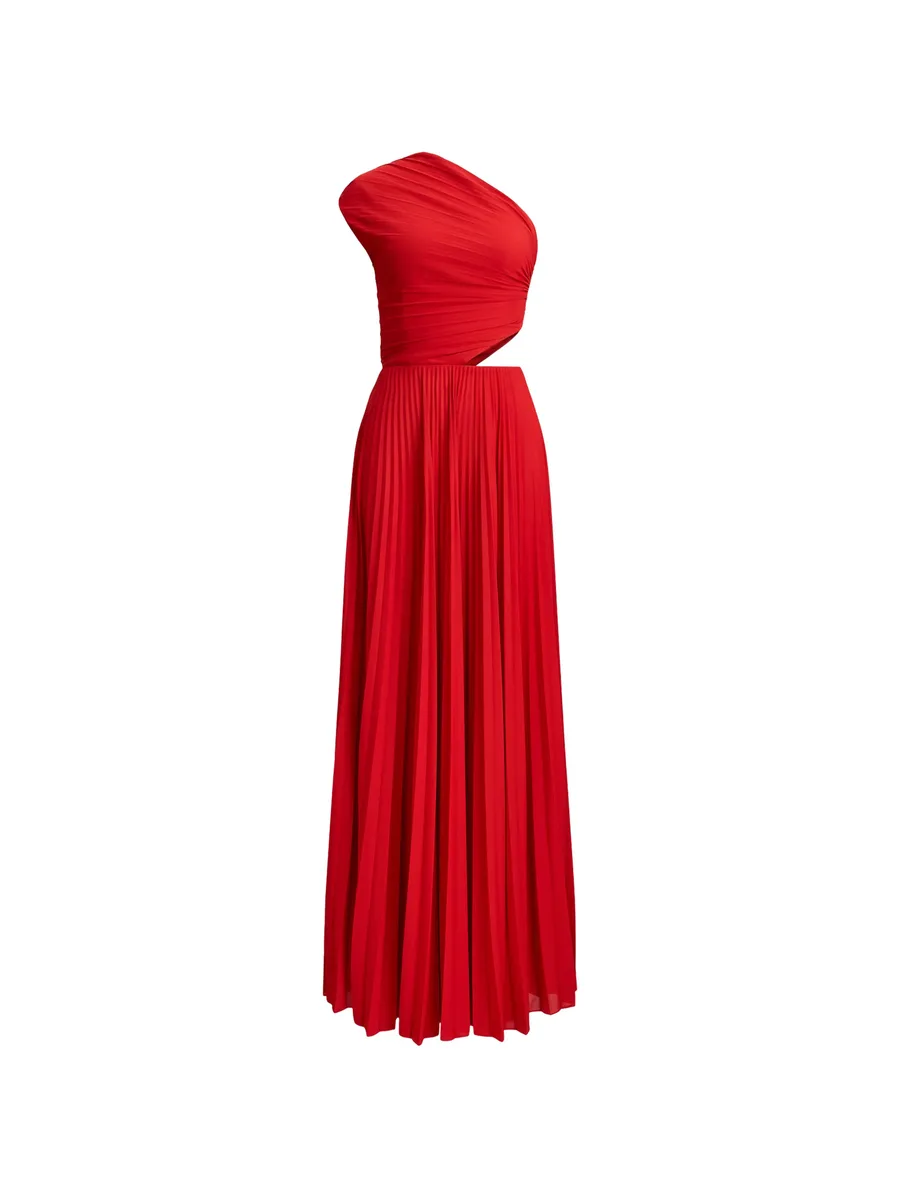 one-shoulder pleated maxi dress 1