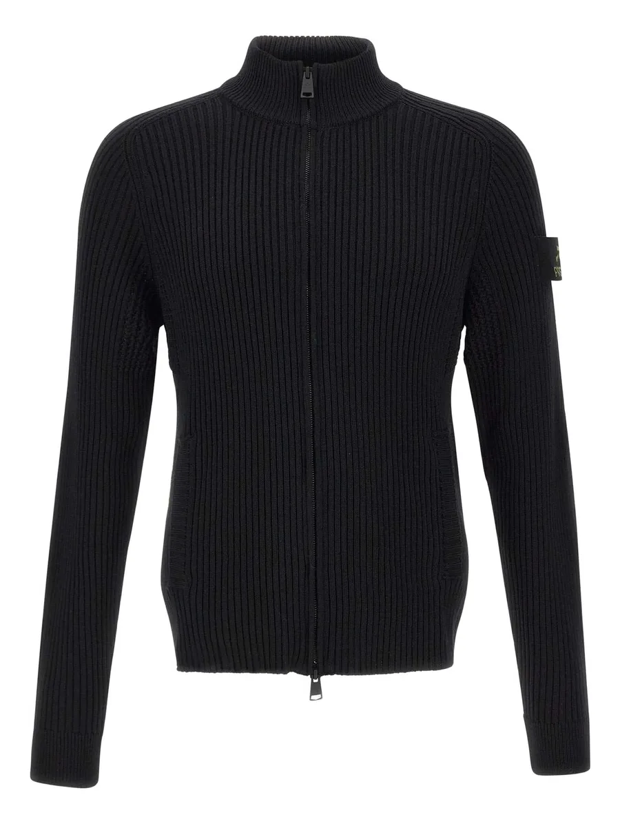 ribbed-knit zip-up cardigan 1
