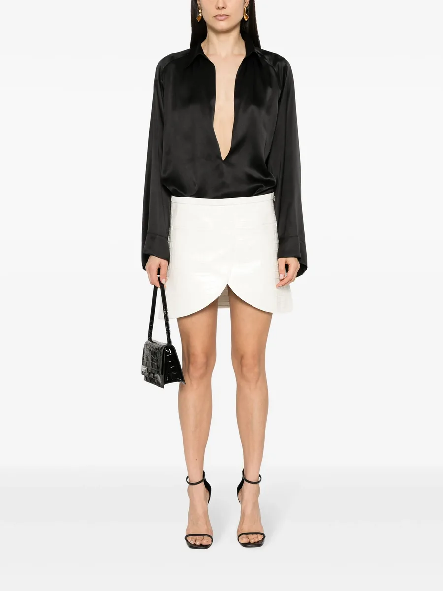 Ellipse crocodile-effect leather mini skirt 3