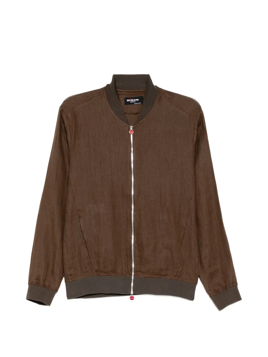 linen ribbed-trim zip jacket 1