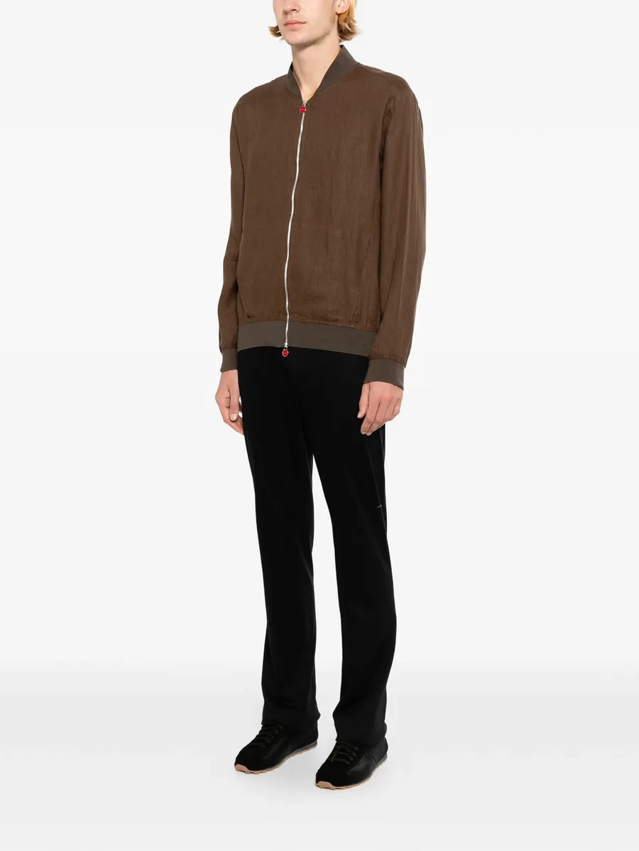 linen ribbed-trim zip jacket 3