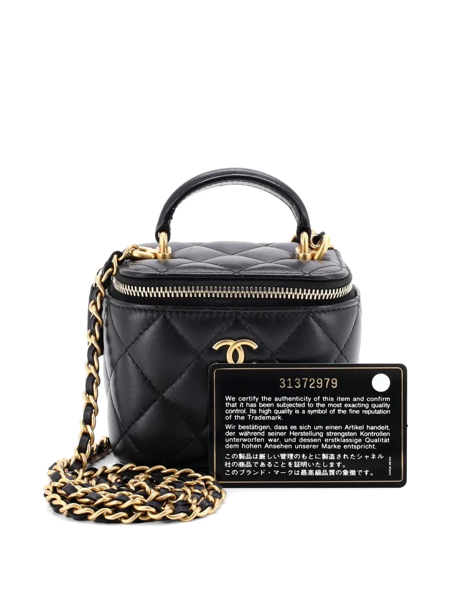 стеганая мини-сумка через плечо Classic Top Handle Vanity Case с цепочкой 10