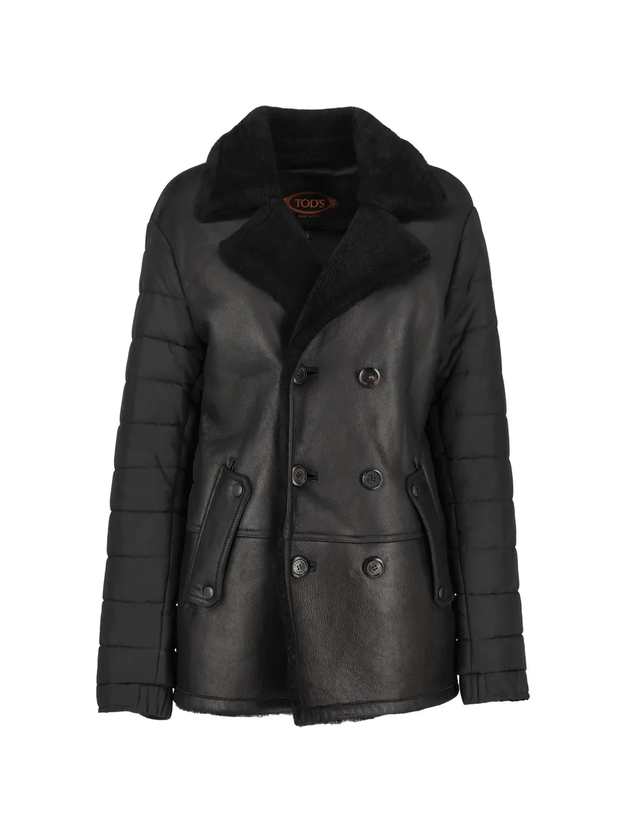collared quilted-sleeve coat 2