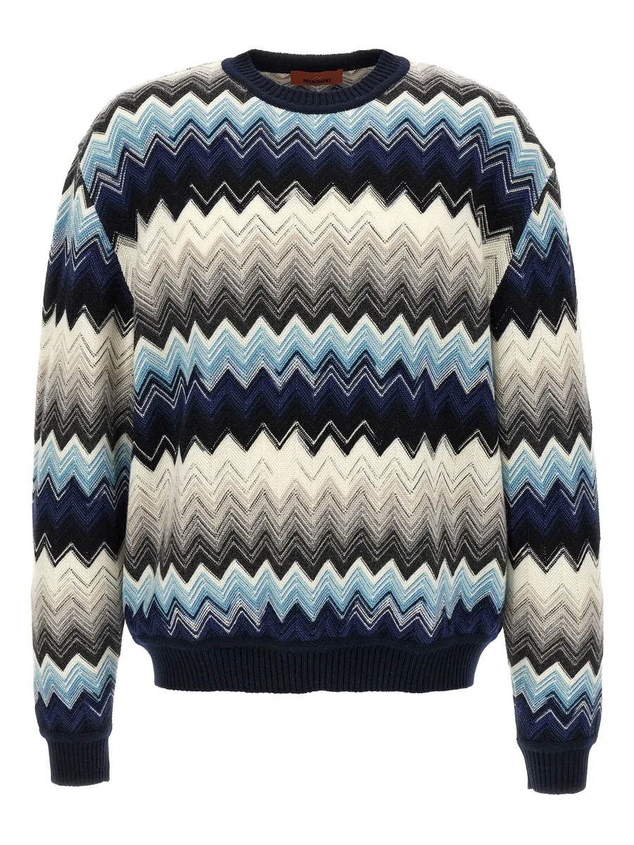 crew neck sweater with flame zigzag pattern 2