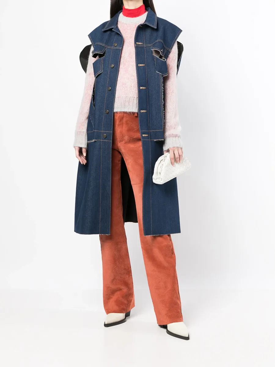 distressed-effect denim cape coat 3