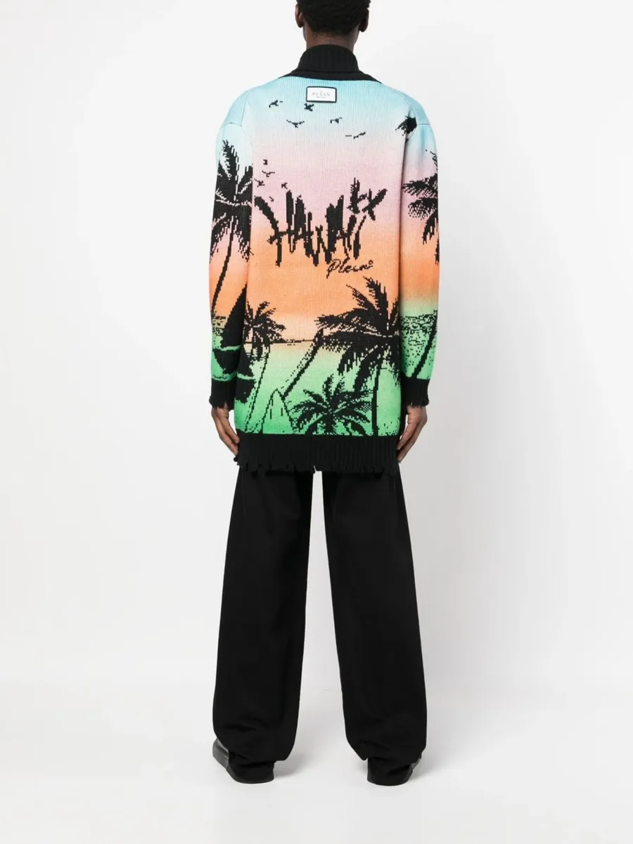 Hawaii-print button-up cardigan 7