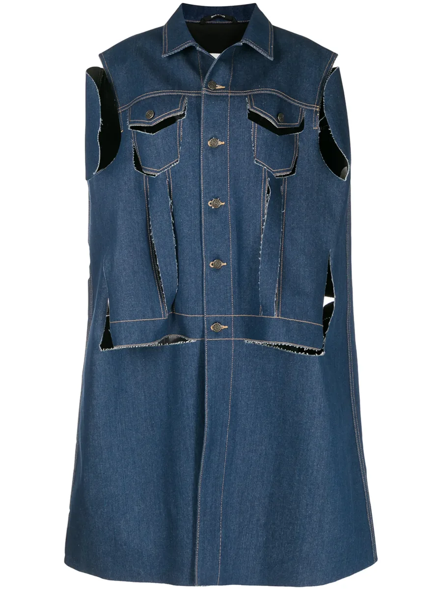 distressed-effect denim cape coat 1