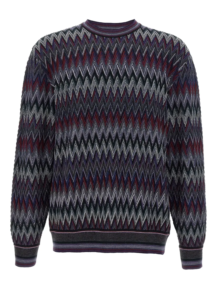 crew neck sweater with 3d zigzag pattern 2