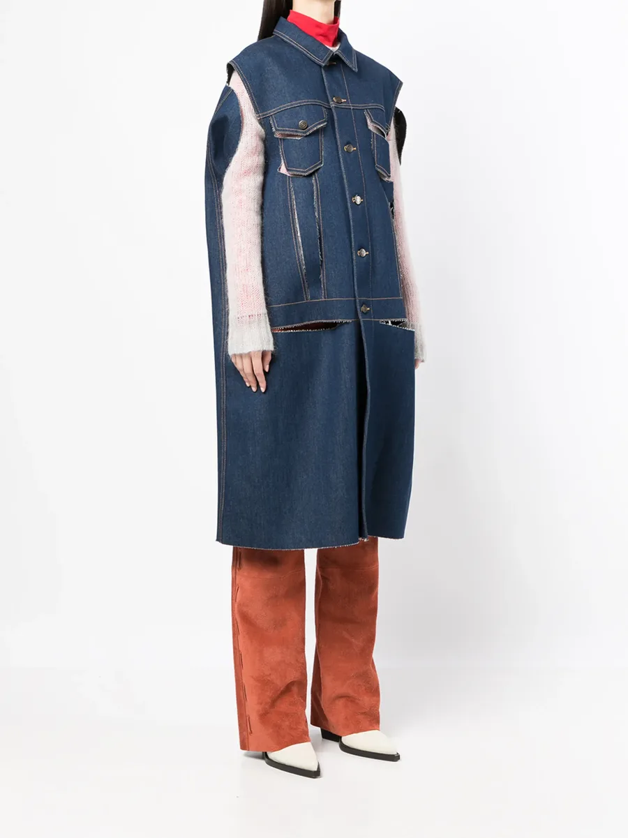 distressed-effect denim cape coat 5