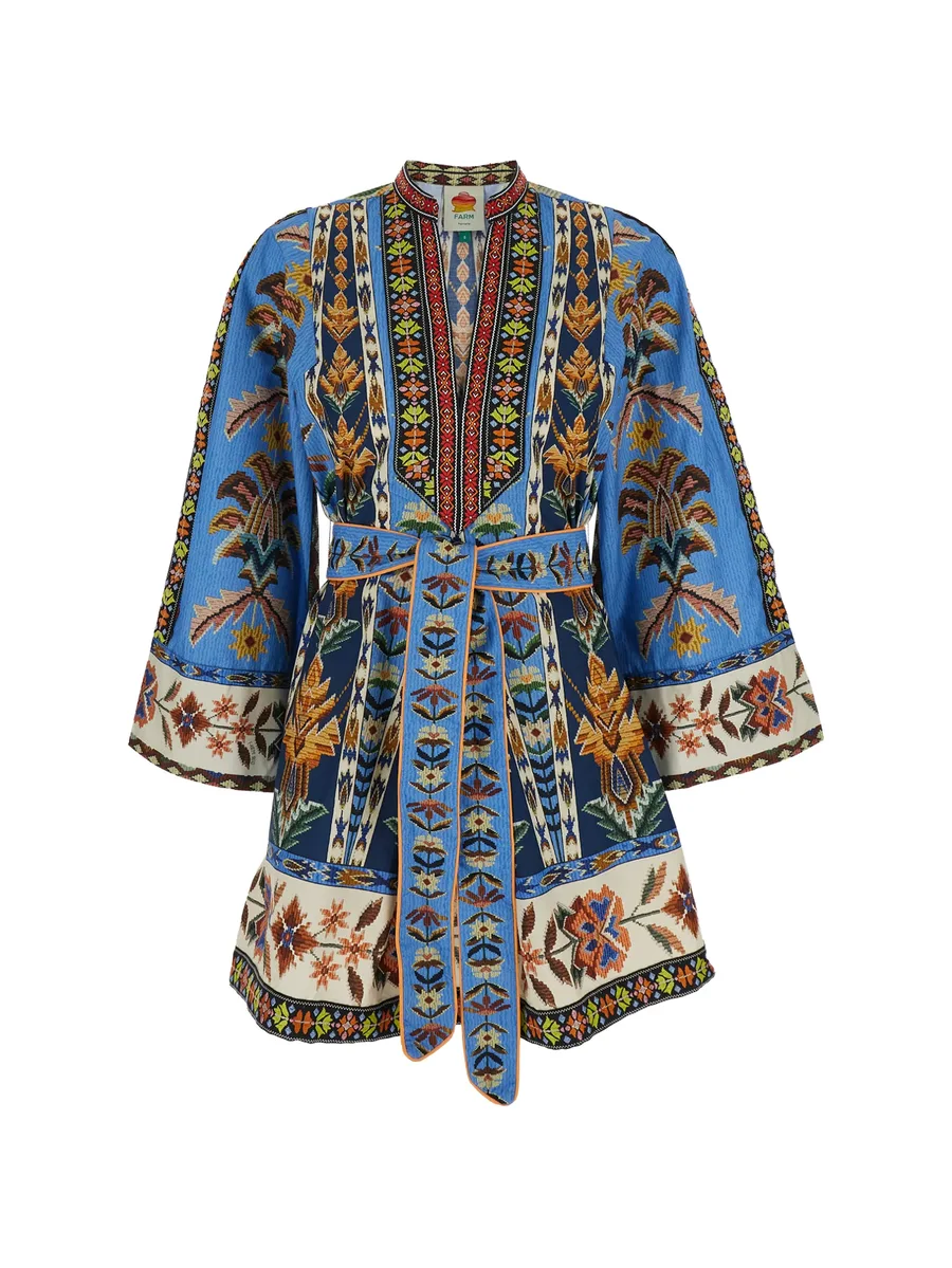 Embroidered Tapestry V-neck mini dress 2