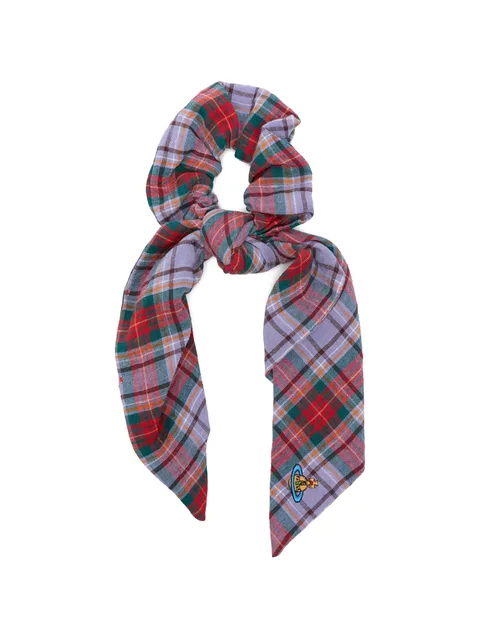 tartan-pattern logo-embroidery scrunchie