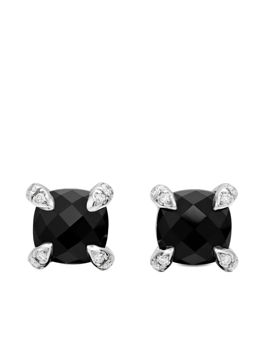 серебряные серьги Petite Chatelaine с ониксом и бриллиантами (6 мм) 1