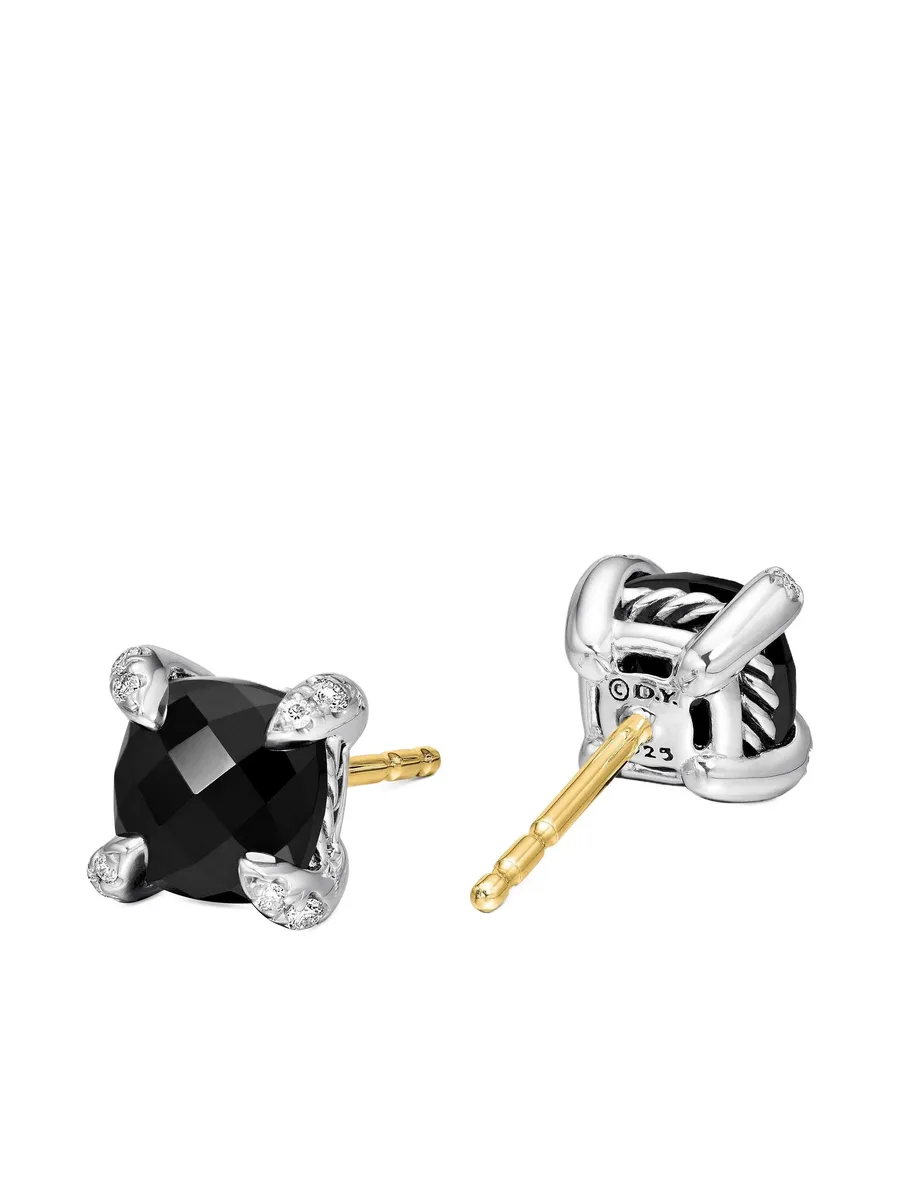 серебряные серьги Petite Chatelaine с ониксом и бриллиантами (6 мм) 8
