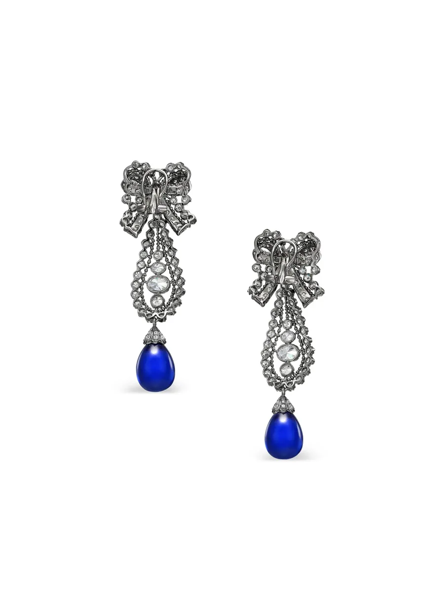 14K white gold and rhodium vermeil Dentelle Bow sapphire and diamond earrings 6