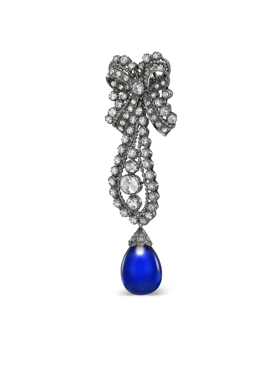 14K white gold and rhodium vermeil Dentelle Bow sapphire and diamond earrings 7