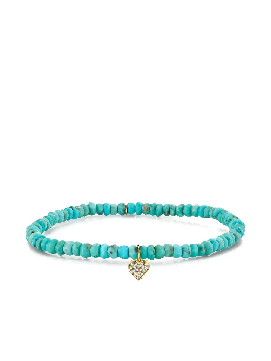 14CT yellow gold Baby Heart turquoise and diamond bracelet 1