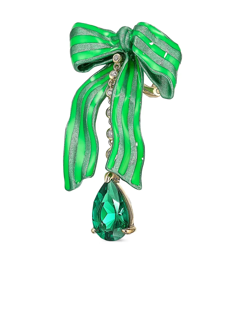 серьги Bardot Bow из белого золота с бриллиантами и изумрудами 3