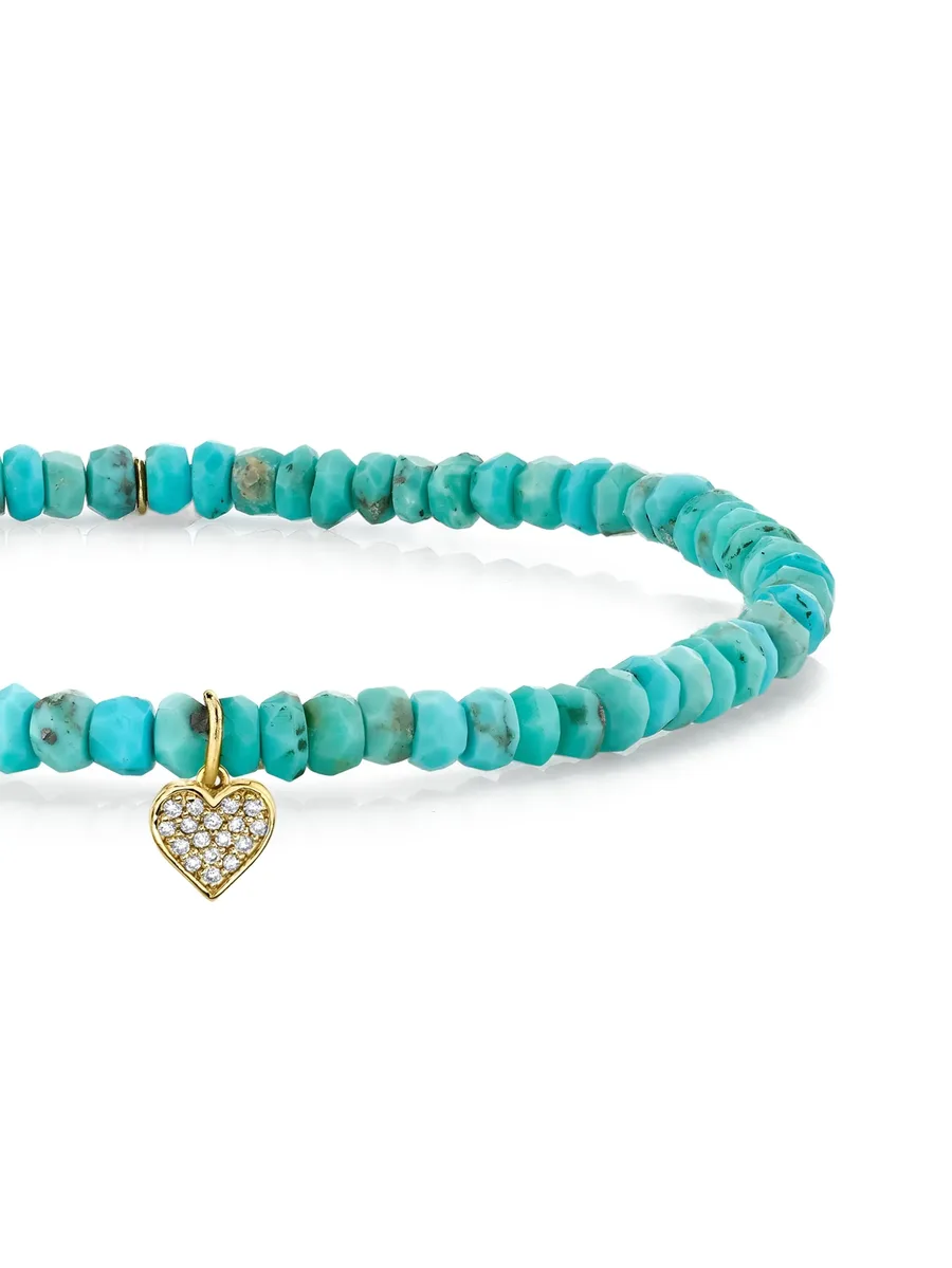 14CT yellow gold Baby Heart turquoise and diamond bracelet 3