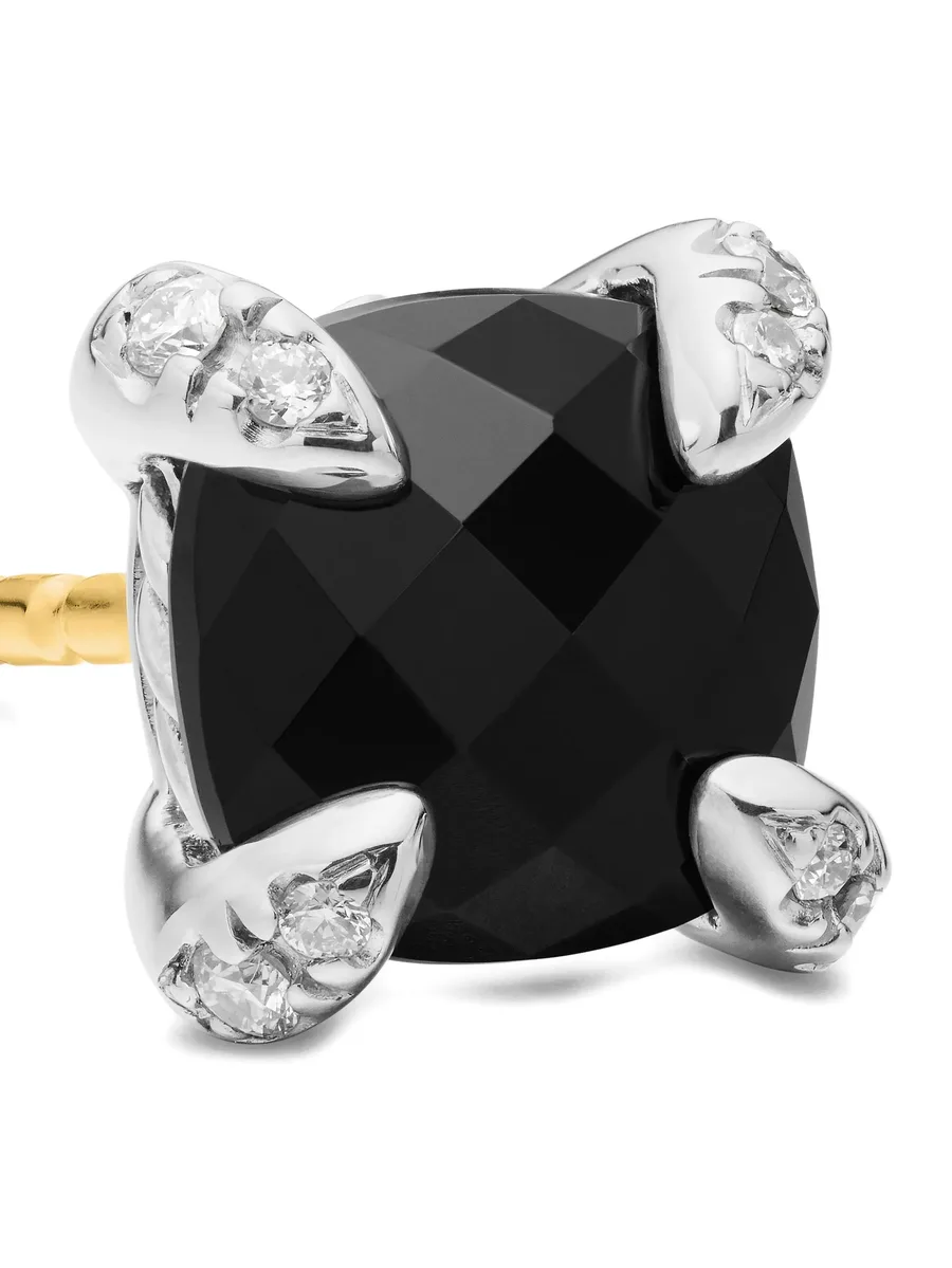 серебряные серьги Petite Chatelaine с ониксом и бриллиантами (6 мм) 9