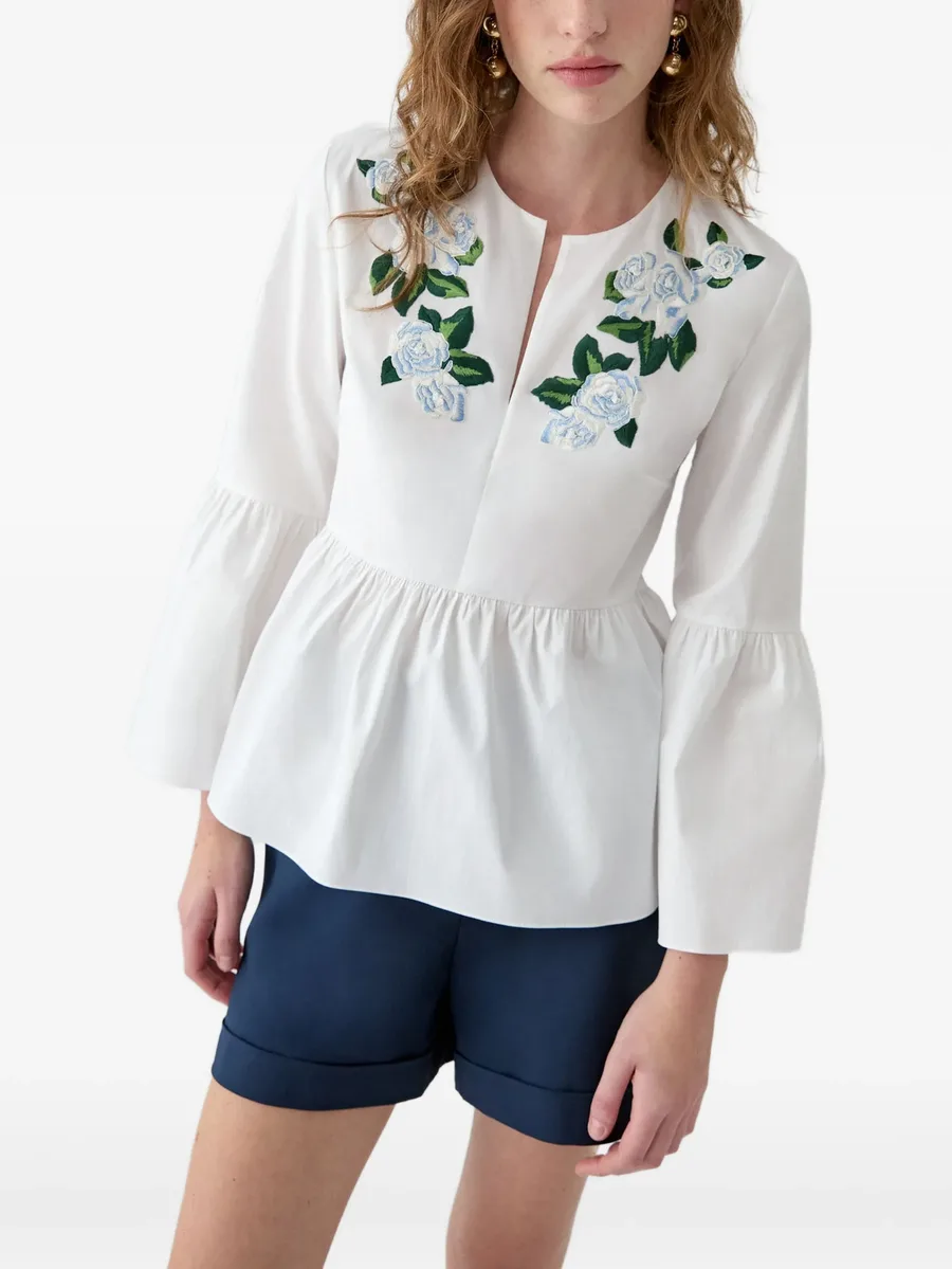 floral-embroidered bell sleeve top 8
