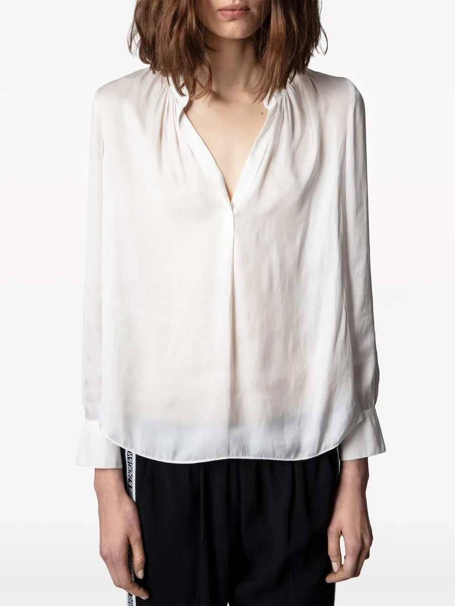 gathered-detail satin-weave blouse 6
