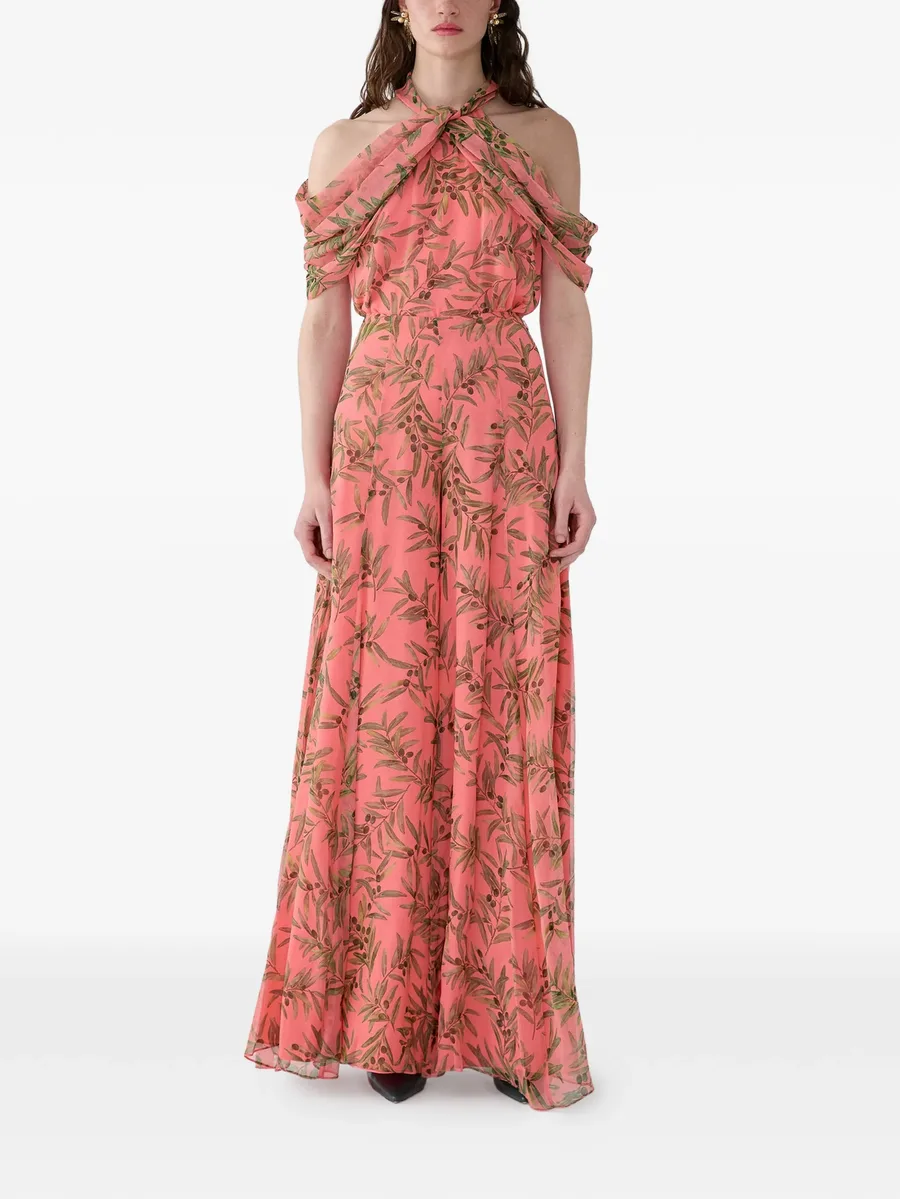 olive branch-print halterneck top 4