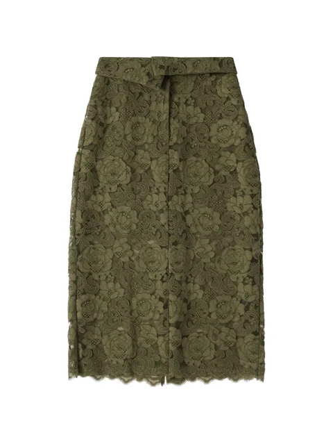 Peeling floral-lace midi skirt
