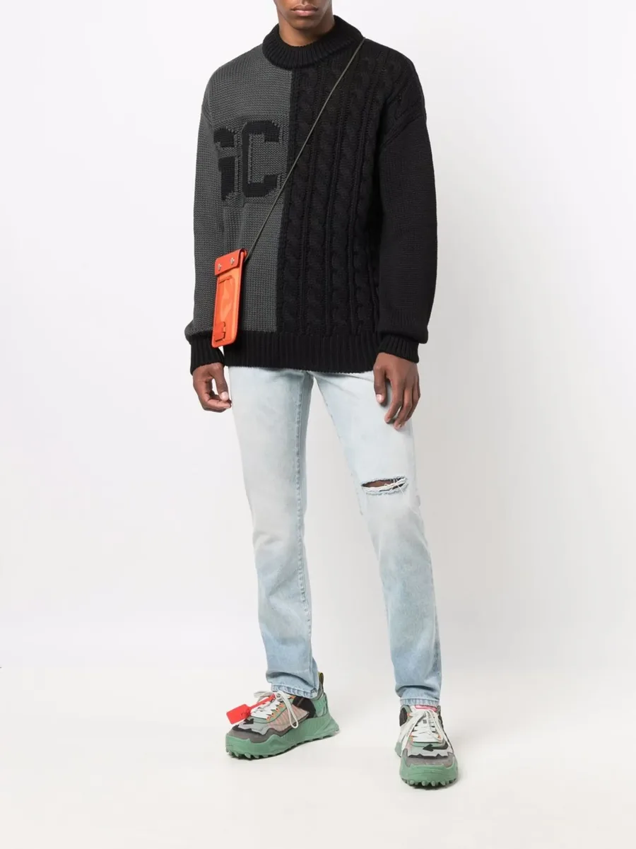 logo-printed cable-knit jumper 4