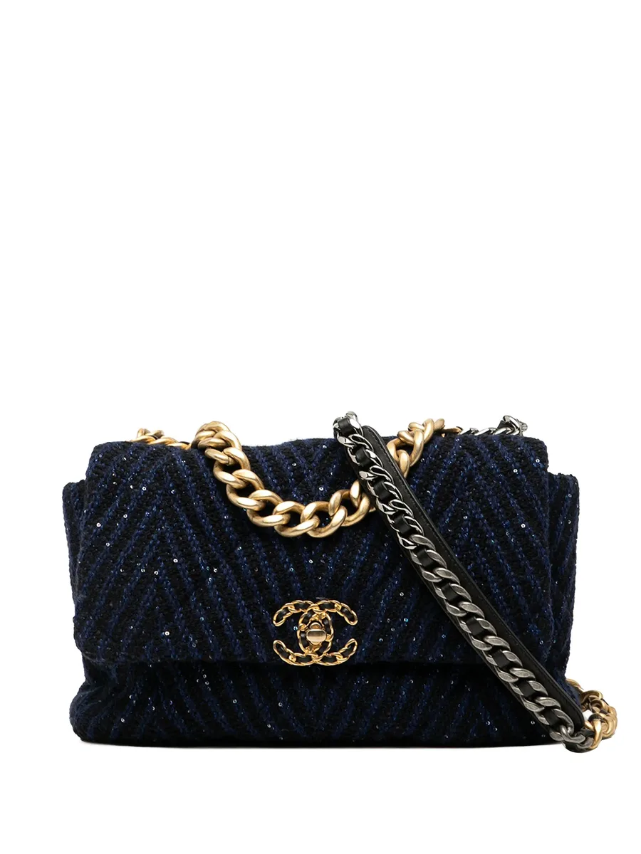 большая сумка-сэтчел Chevron Tweed Sequin 19 Flap (2020 год) 2
