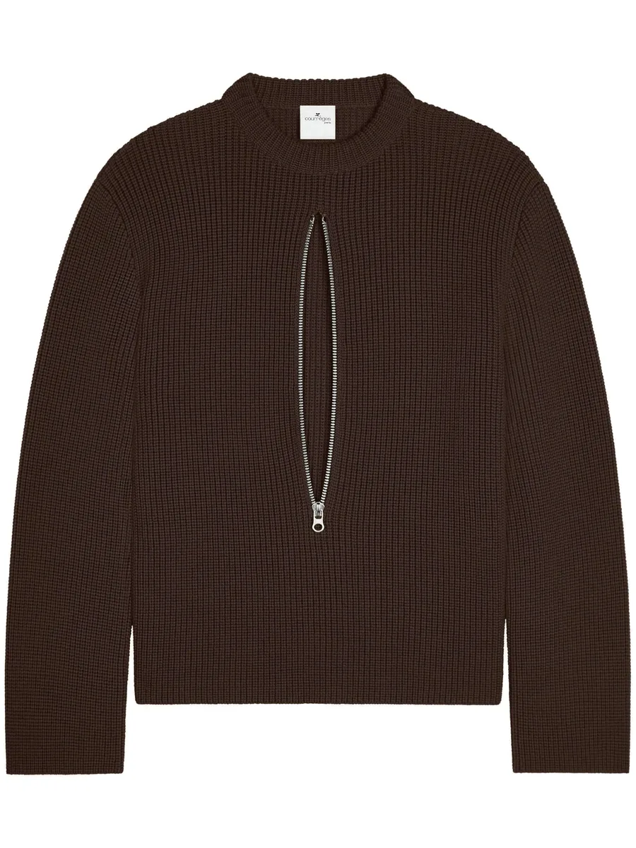 zipped ribbed wool sweater 1