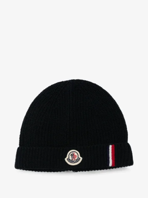 logo-patch ribbed-knit beanie hat