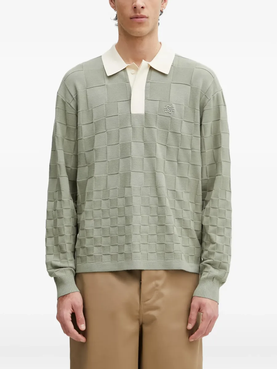 Rugbycheckerboard-knit long-sleeve sweatshirt 1