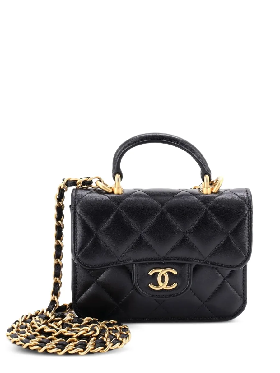 сумка через плечо Top Handle Flap Coin Purse with Chain Quilted Lambskin 2