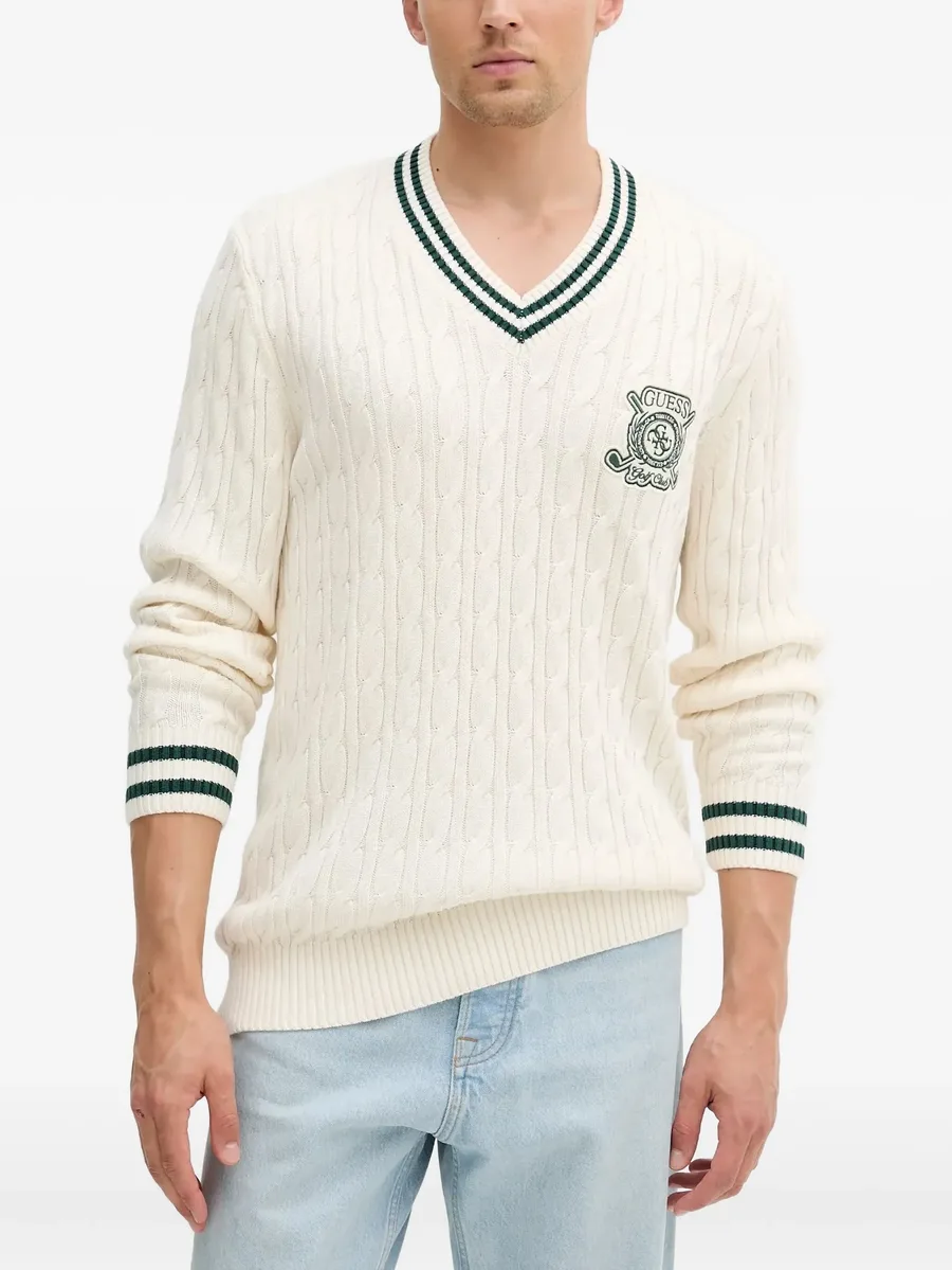 cable-knit V-neck sweater 1