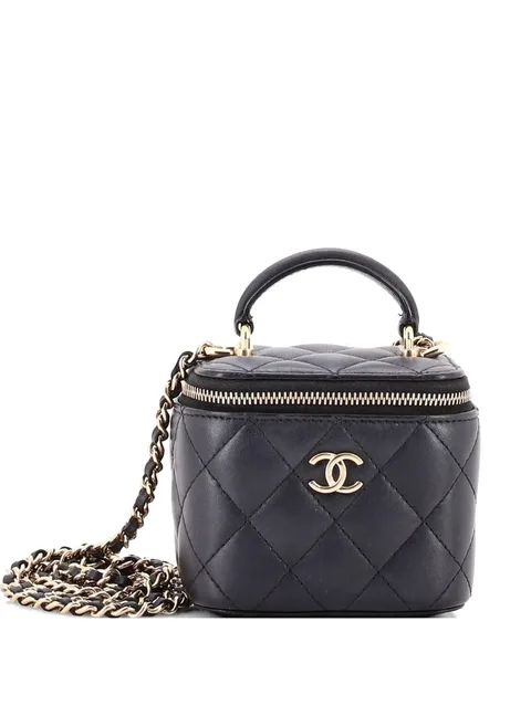 мини-сумка через плечо Classic Top Handle Vanity Case with Chain Quilted Lambskin Mini