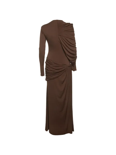 draped long-sleeve maxi dress