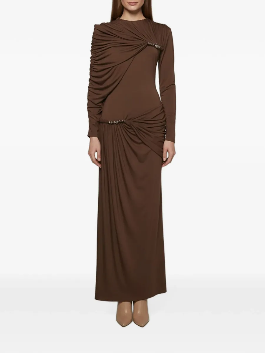 draped long-sleeve maxi dress 2