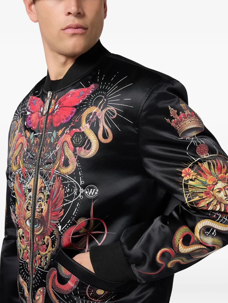 skull-print bomber jacket 10