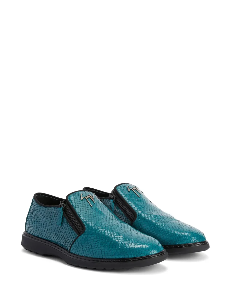 snake-skin effect leather loafers 3