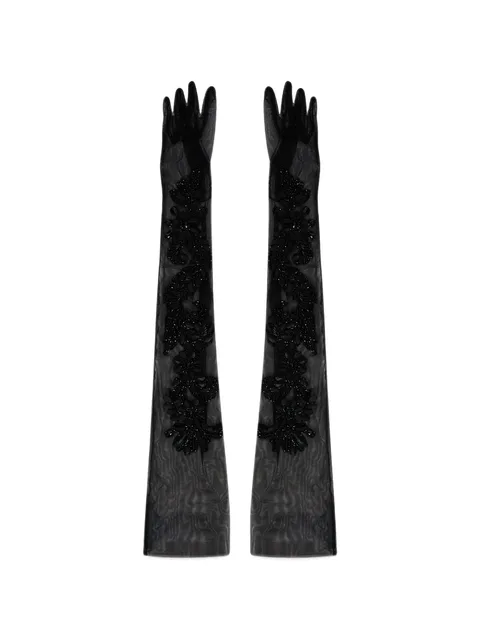 bead-embellished semi-sheer gloves