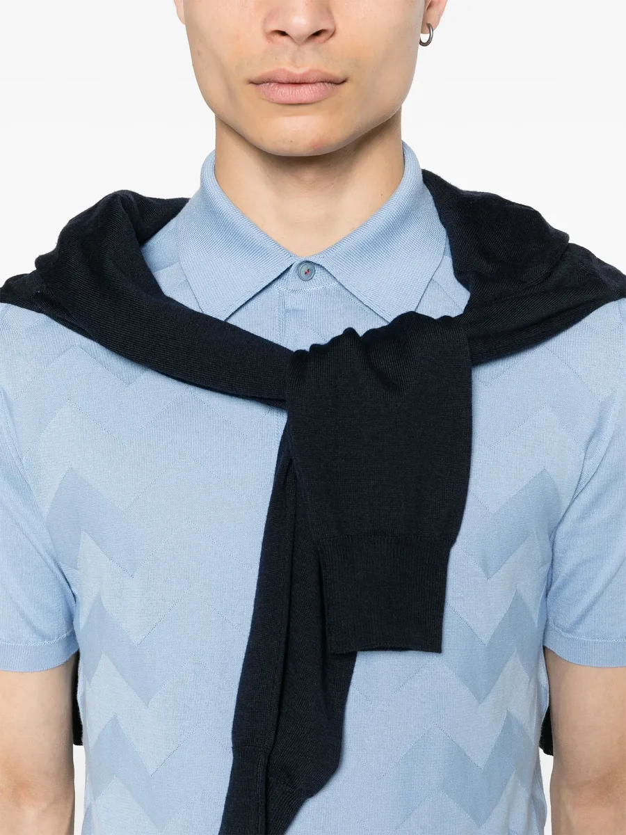 chevron-detail fine ribbed polo shirt 9