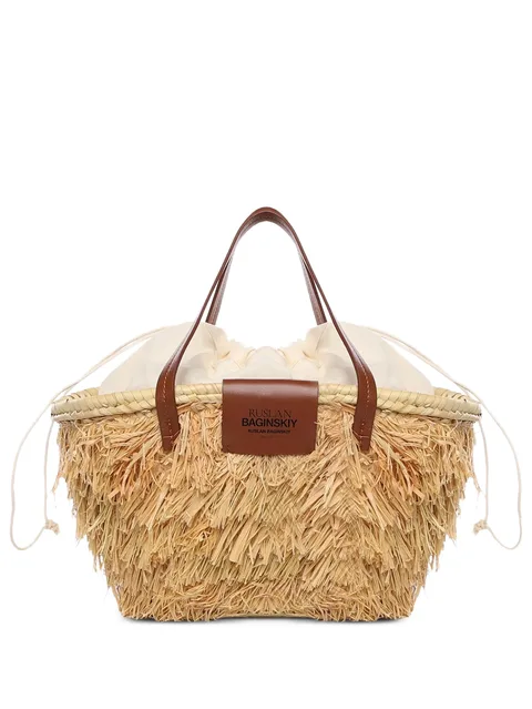 Nest straw trim tote bag