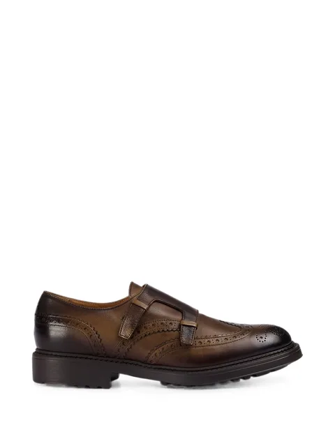 brogue-detail double-strap monk shoes