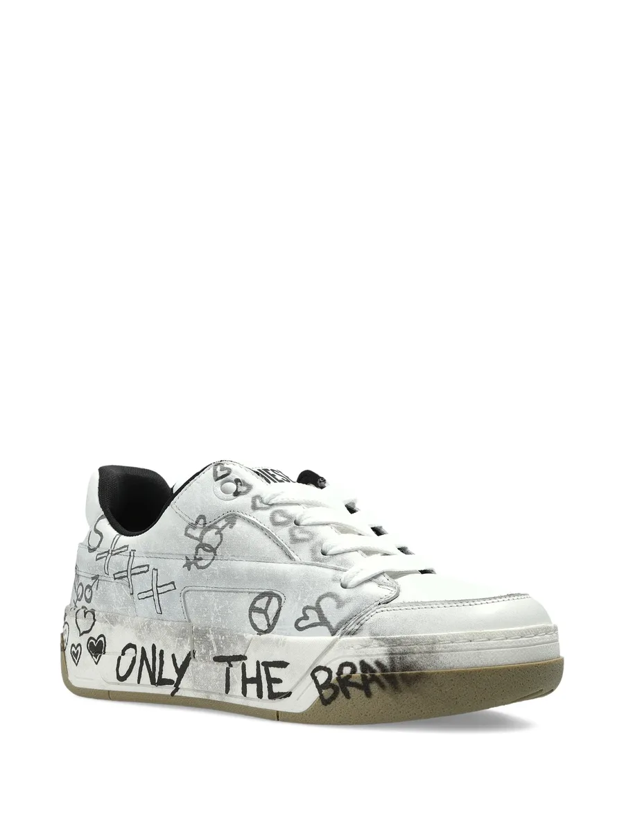 D-Ollie-leather sneakers with graffiti print 3