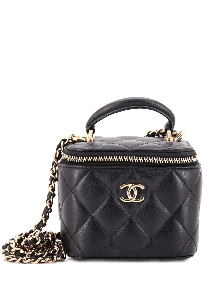 стеганая мини-сумка через плечо Classic Top Handle Vanity Case с цепочкой 1