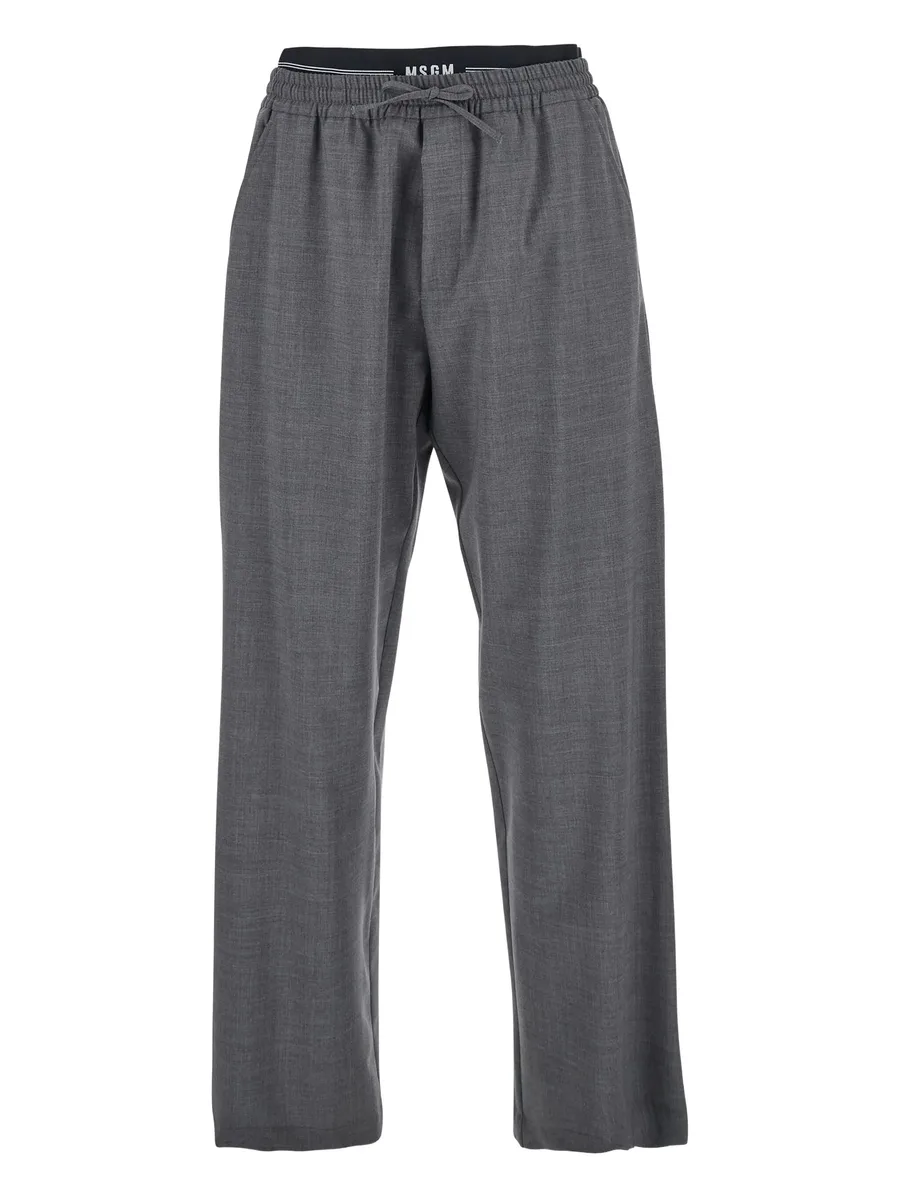elastic-waistband trousers 1