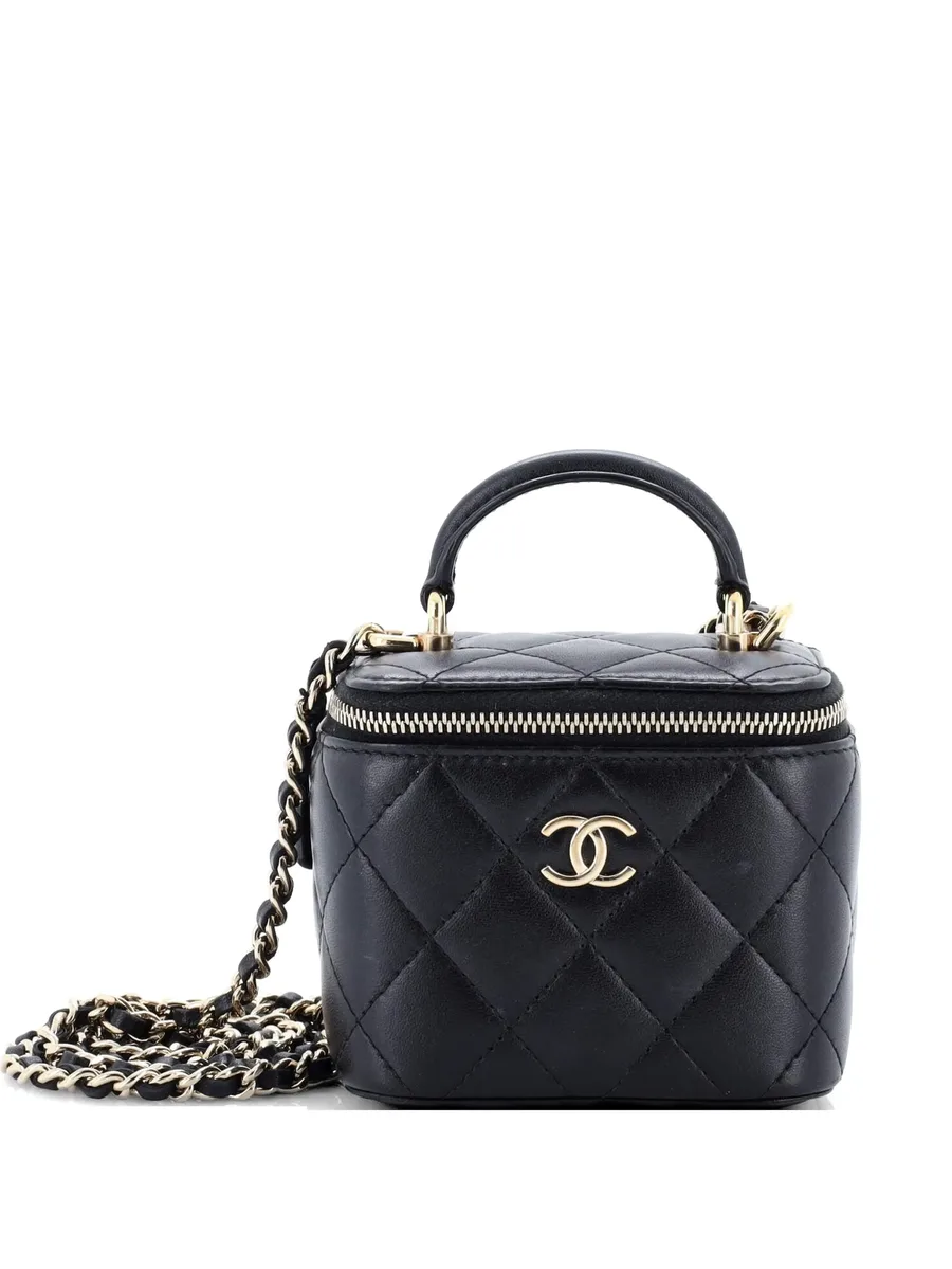 стеганая мини-сумка через плечо Classic Top Handle Vanity Case с цепочкой 1