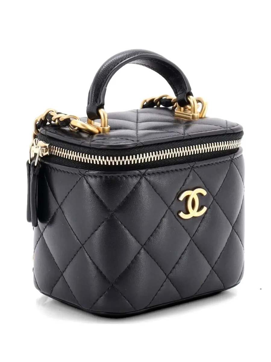 стеганая мини-сумка через плечо Classic Top Handle Vanity Case с цепочкой 7