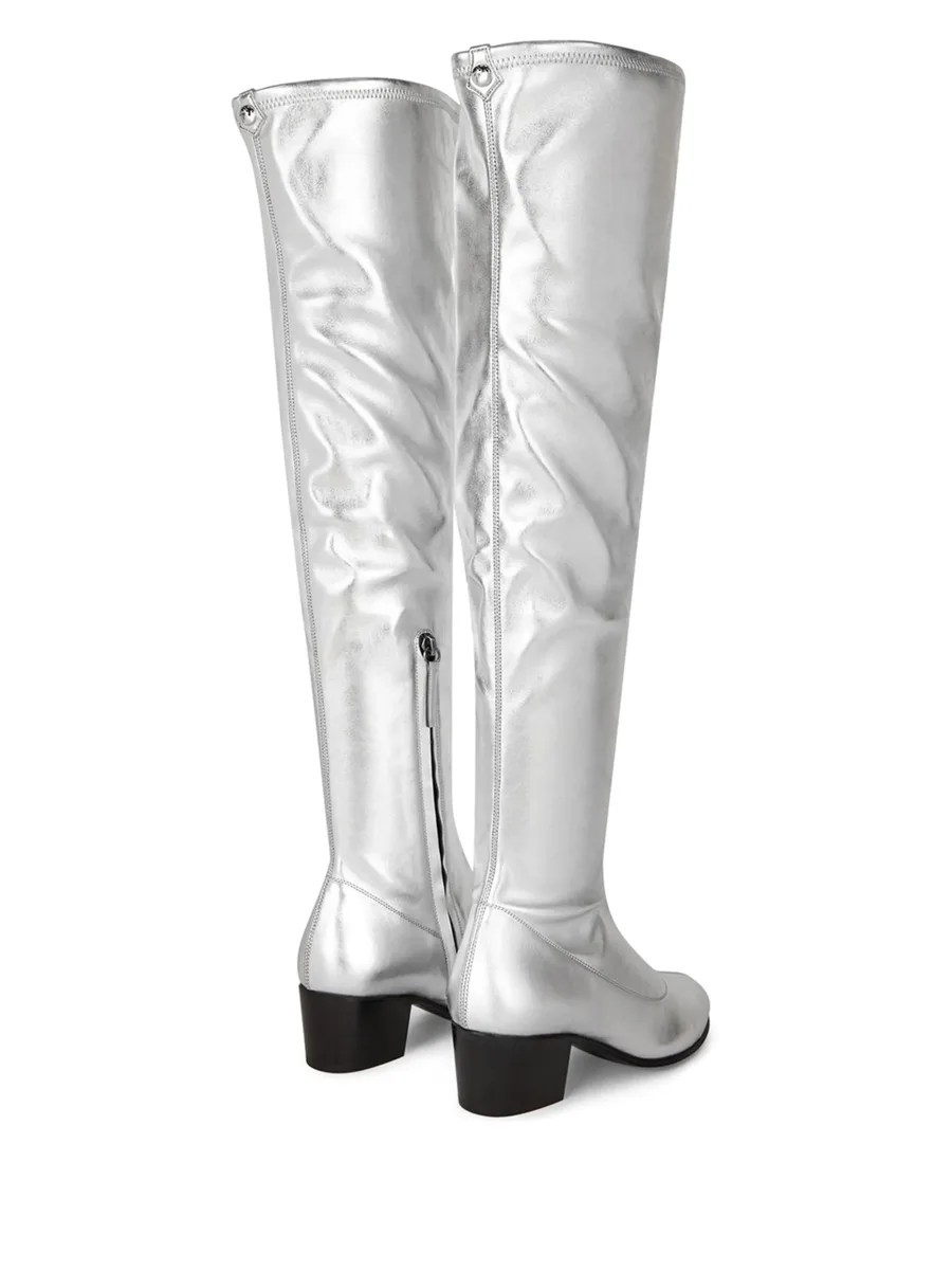metallic-silver knee-length boots 5