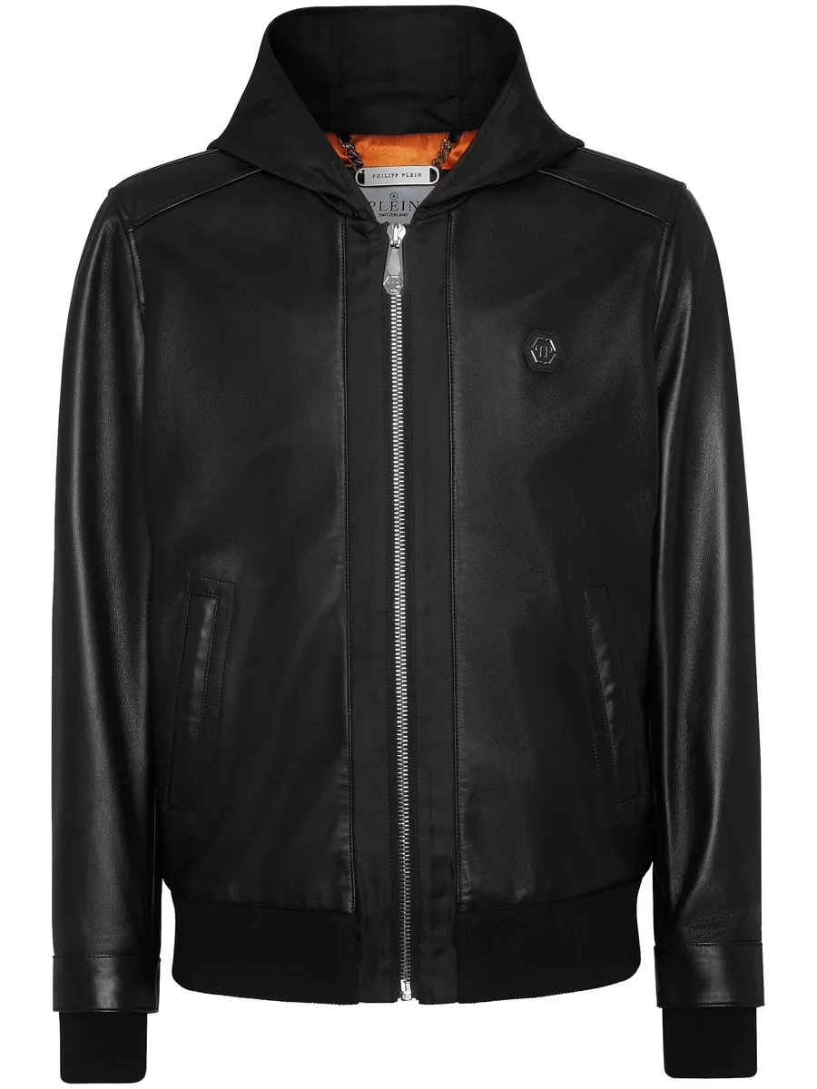 leather and satin hooded bomber jacket 2